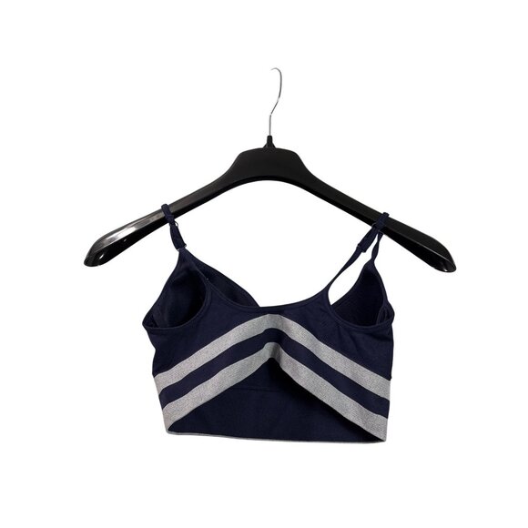 Izod Womens Navy Gray Striped Nylon Spandex Sports Bra Size L - Picture 2 of 4